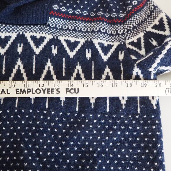 Gap Men's Lambswool Sweater Size Large Navy Fair Isle Shawl Neck Pullover - Picture 5 of 9